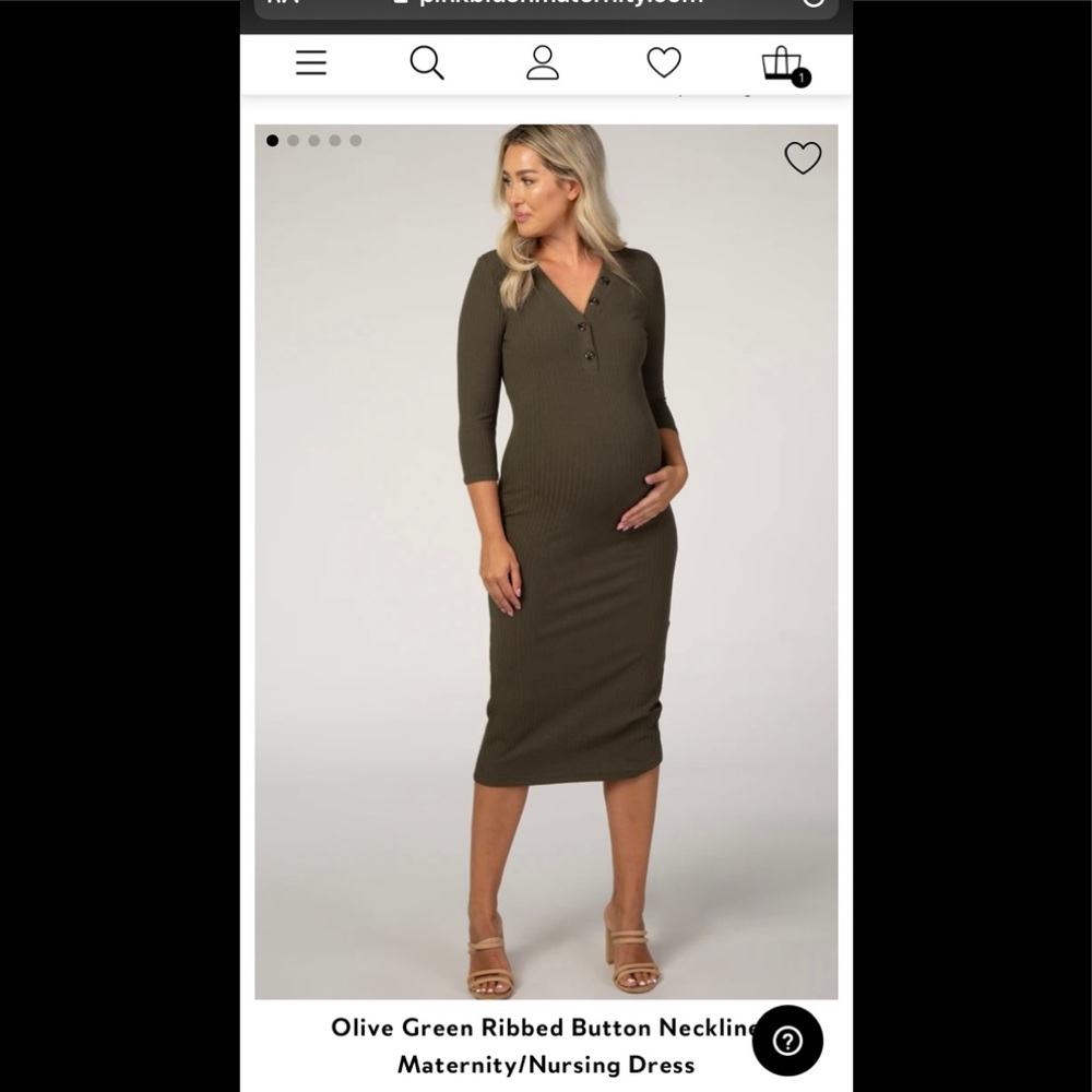 WORN ONCE! Olive Green Ribbed Button Neck Dress!